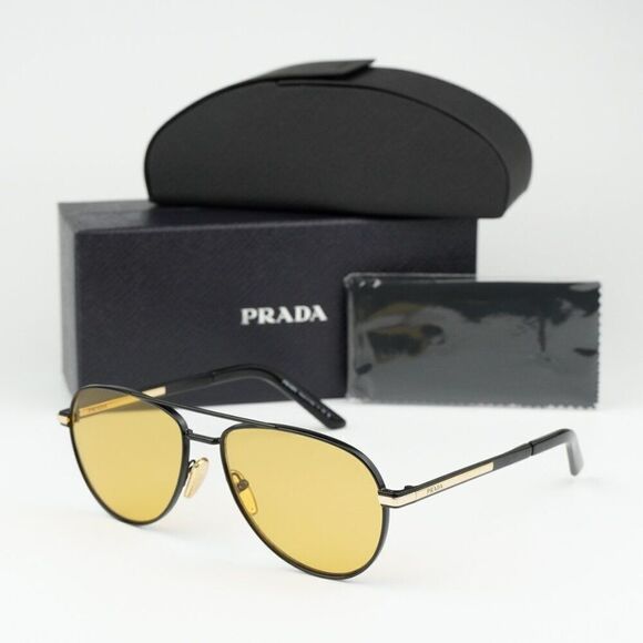 NEW Prada PRA54S 1BO90C Matte Black Yellow Unisex Pilot Sunglasses PR A54S - Picture 12 of 13
